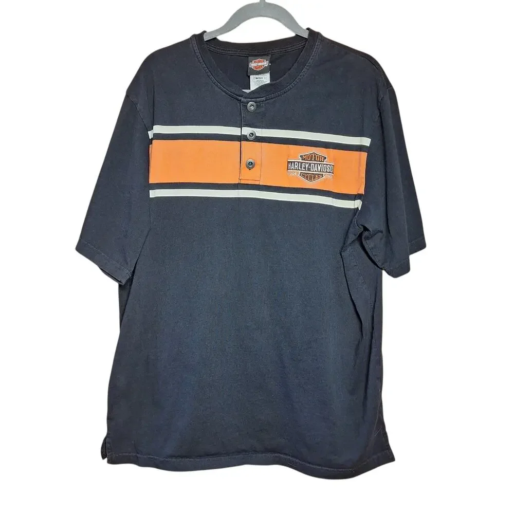 Harley-Davidson Embroidered Logo Button neckline mens tee XL motorcycle biker
